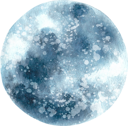 Watercolor Illustration Blue Night Planet Moon