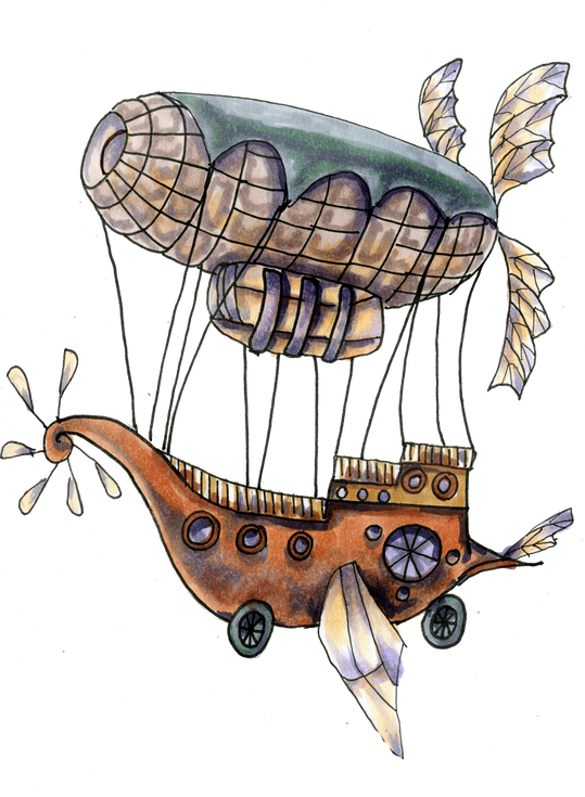 Watercolor Drawing of an Airship